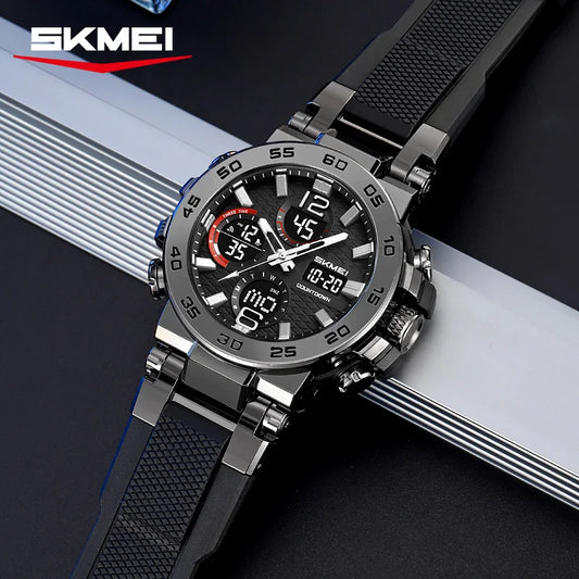 SKMEI Fashion Sport Double Display Digital Electronic Watch LED Light Quartz Watches For Men Waterproof Alarm Clock Wristwatches