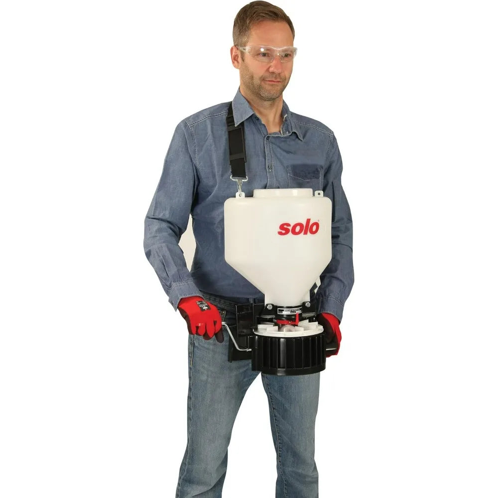 SOLO Inc. 421S 20LB White Portable Chest-mount Spreader with Comfortable Cross-shoulder Strap Fertilizer Seed Salt Ice Melt Hand