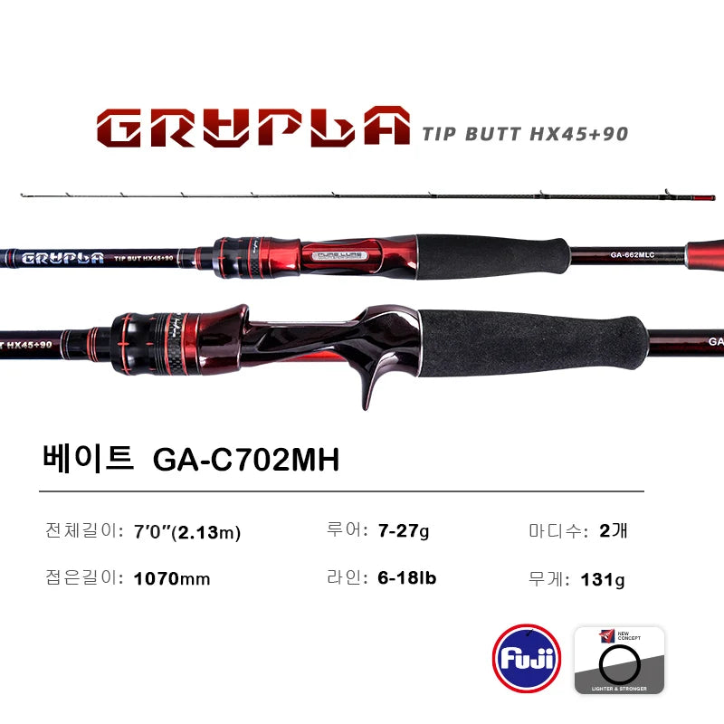 PURELURE GRUPLA Casting Rod Spinning High Carbon Universal Long Throwing Fishing Rod in FUJI Ring Fast