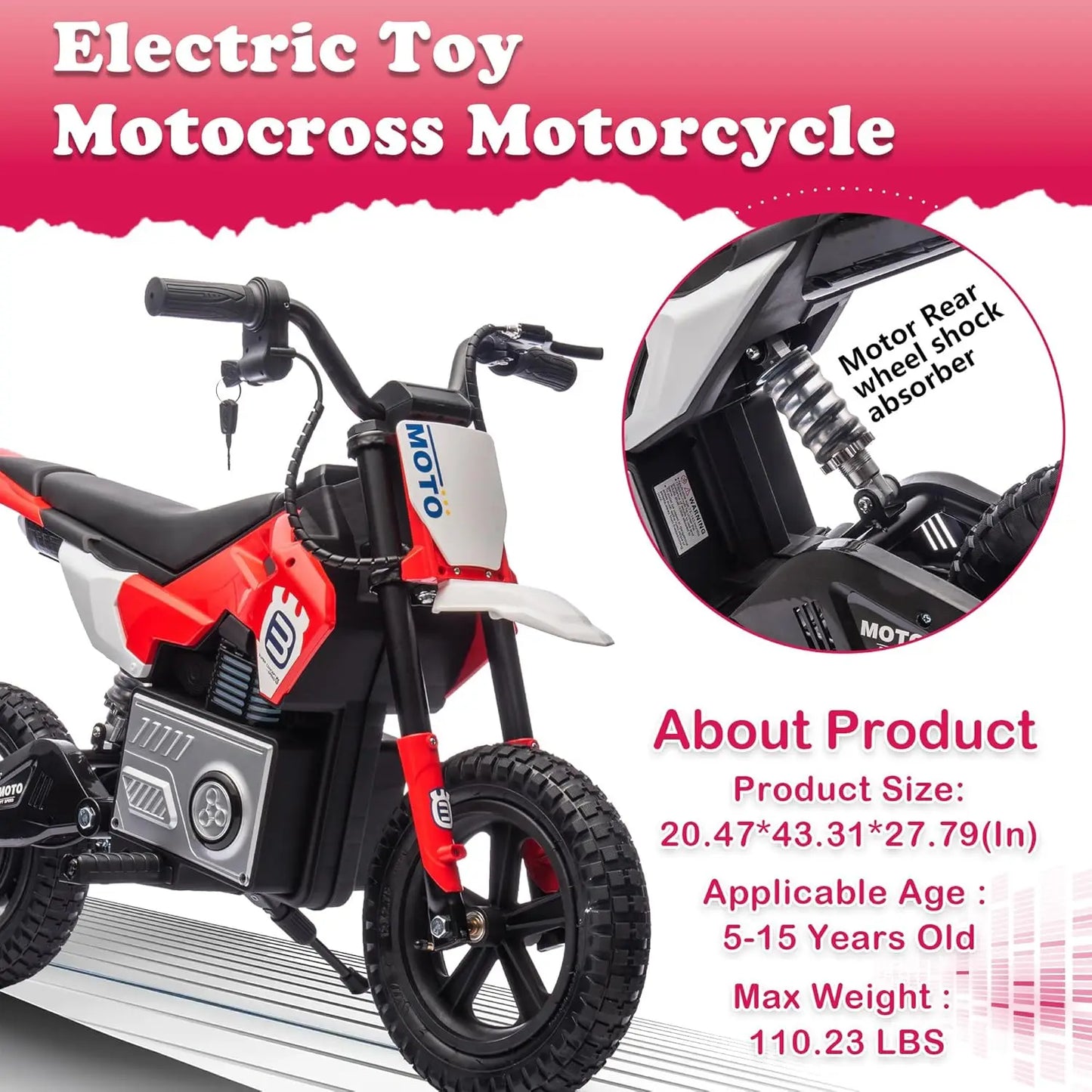 Electric Motorcycle for Kids Ages 5-15, 24V 200W Higher Speed Electric Dirt Bike, Kids Ride On Motorcycle with Rear Wheel Shock