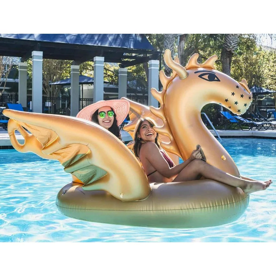 Giant Inflatable 103 Golden Dragon Pool Float for Summer Fun - Golden Color Durable PVC Material Ideal for Pool or Beach Use