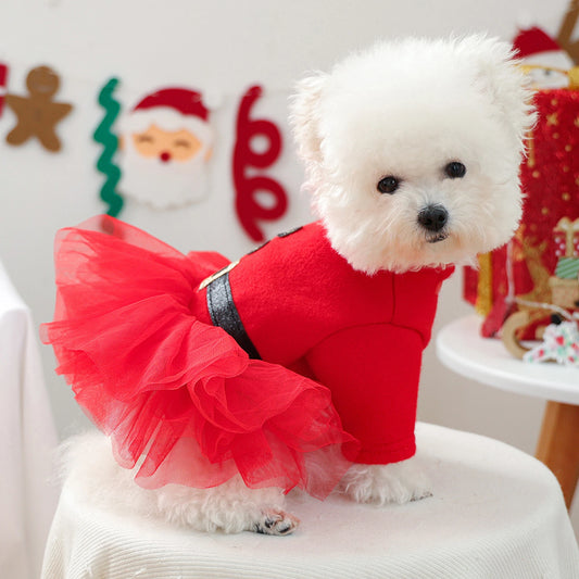 Dog Christmas Dress Snap Button Santa Claus Puppy Dress Pet Holiday Clothes for Small Dogs Cats