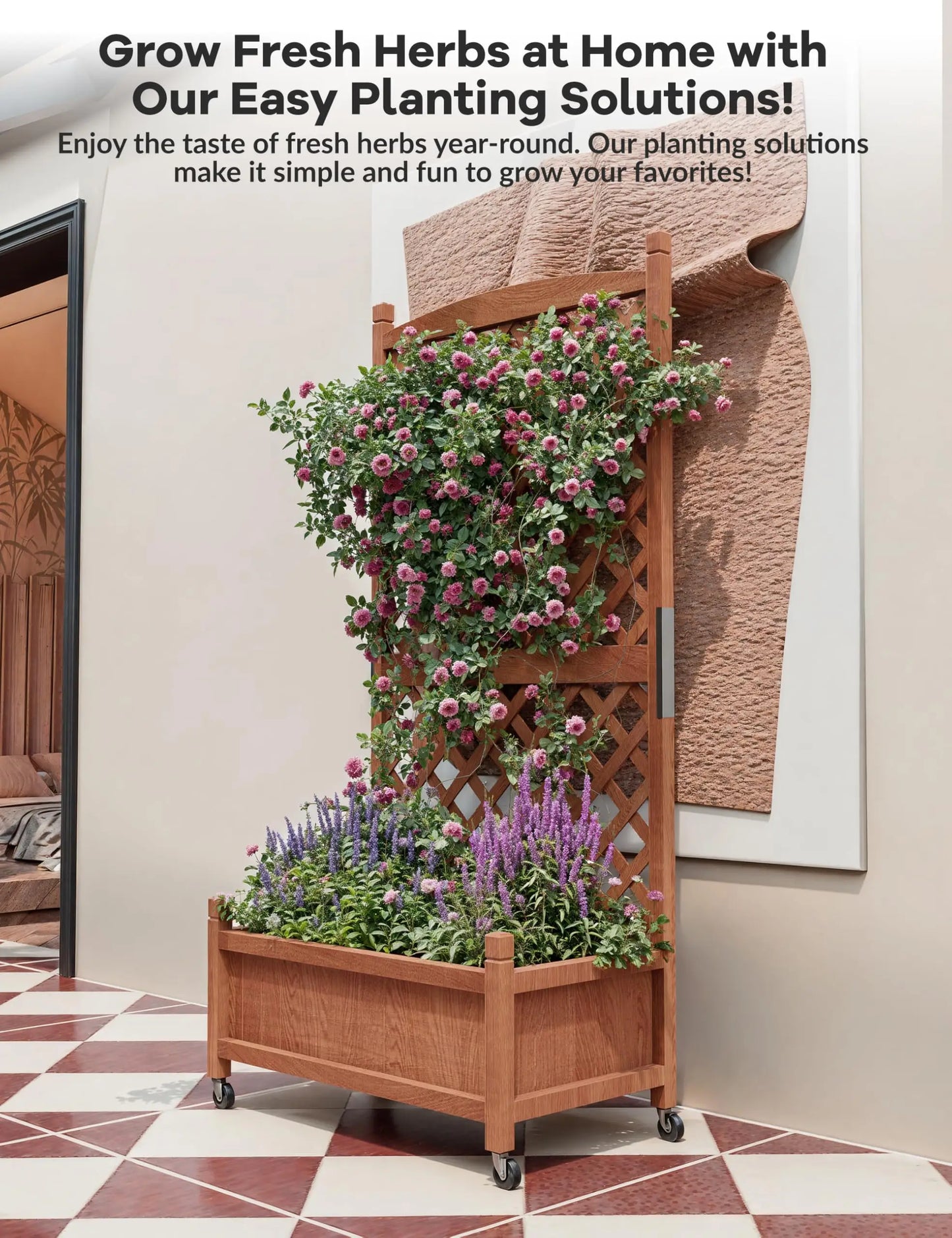 29.5"x 13"x 61.5" Tall Raised Garden Bed with Trellis, Wood Elevated Planter Box with Climbing Trellis, 4 Drainage Holes