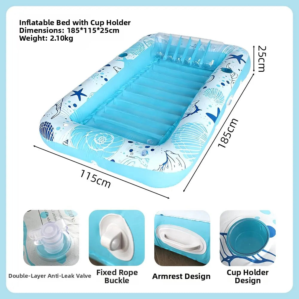 Inflatable Pool Float with Pillow Adult Swimming Floating Mattress Water Lounge Raft Beach Summer Party Toys