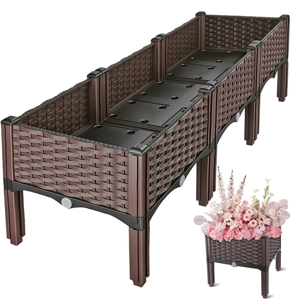 Raised Garden Bed Plastic Planter Box w/ Self-Watering Elevated Design Outdoor