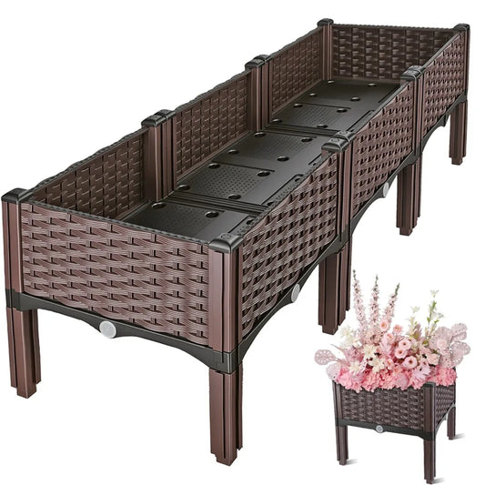 Raised Garden Bed Plastic Planter Box w/ Self-Watering Elevated Design Outdoor
