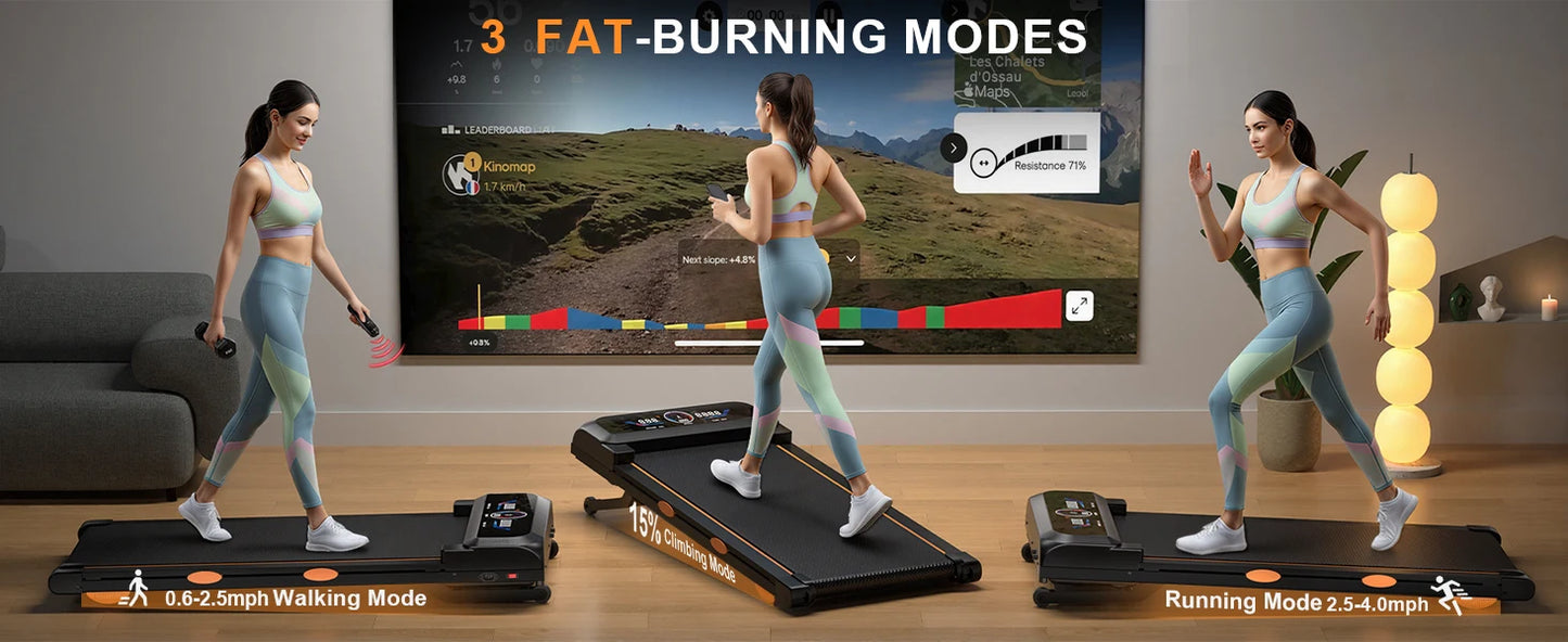 3.5HP Walking Pad Treadmill with 17% Auto Incline 12-Level,450 lbs RGB UI Screen,3 in 1 Under Desk Treadmill with Auto Incline