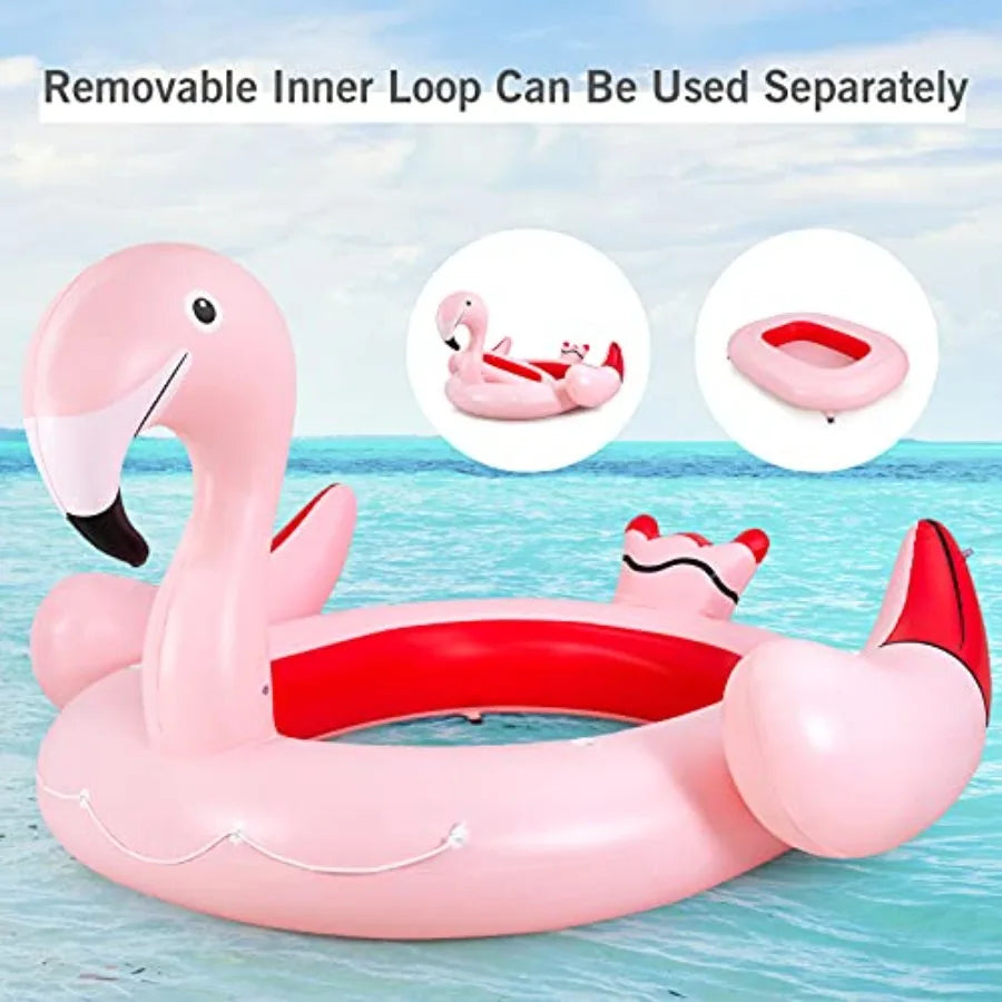 Giant Flamingo Pool Float for 4-6 People Inflatable Raft with Air Pump and 6 Cup Holders Pink Floating Island Toy for Adults Pa