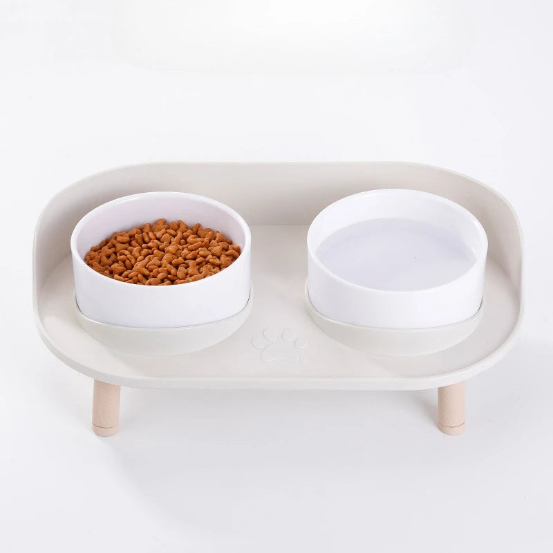 Elevated Dog & Cat Bowls Set Plastic Raised Anti-Slip Double Water Feeder Bowls Spine Protection for Cats Dogs Dinning Table New