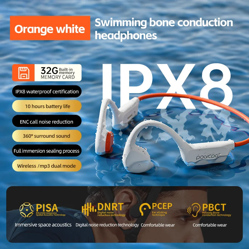 POLVCDG X7 Bone conduction Bluetooth earphone IPX8 swimming earphone 32G memory outdoor sports cycling earphone 2024 new product