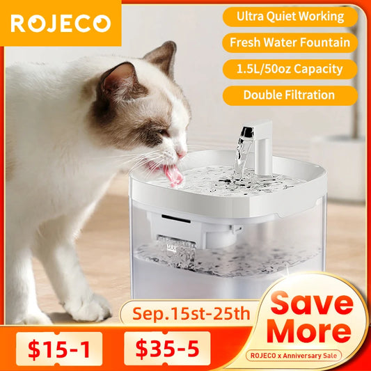 ROJECO Smart Cat Water Fountain Automatic Pet Water Dispenser For Cats Dog Drinking Purifier Fountain with Recirculate Filters