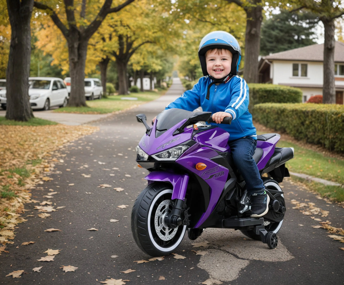 Kids Electric Motorcycle w/ Training Wheels & Manual Throttle for 3-6 Years Boys Girls Light-Up Wheels Ride-On Bike Toy Gift ﻿