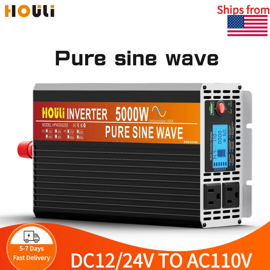 Pure Sine Wave Inverter 12V 24V DC To AC 110V 120V 4000W 5000W 3000W Voltage Converter Portable Car Converter Solar LED Inverter