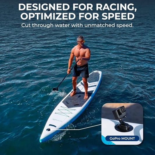 14’ Inflatable Stand Up Paddle Board for Racing - 28” Narrow Design for Expert Paddlers with Non-Slip EVA Deck Pad