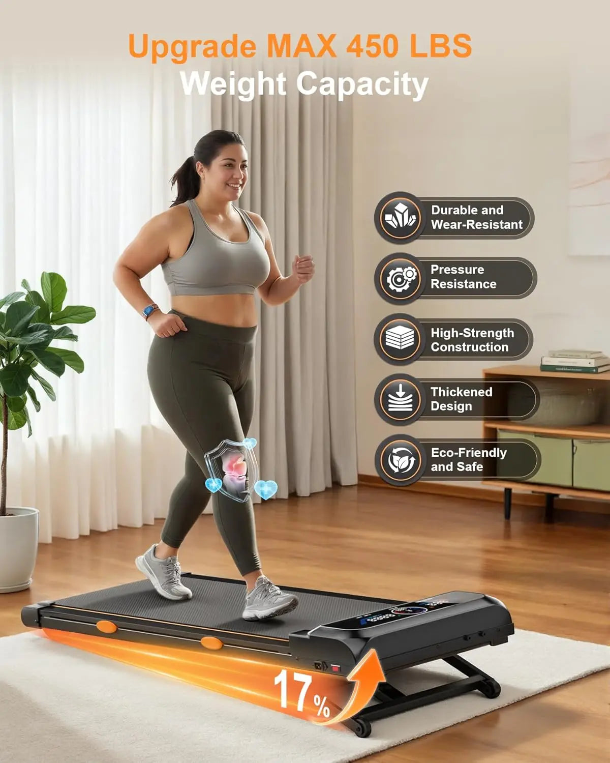 3.5HP Walking Pad Treadmill with 17% Auto Incline 12-Level,450 lbs RGB UI Screen,3 in 1 Under Desk Treadmill with Auto Incline