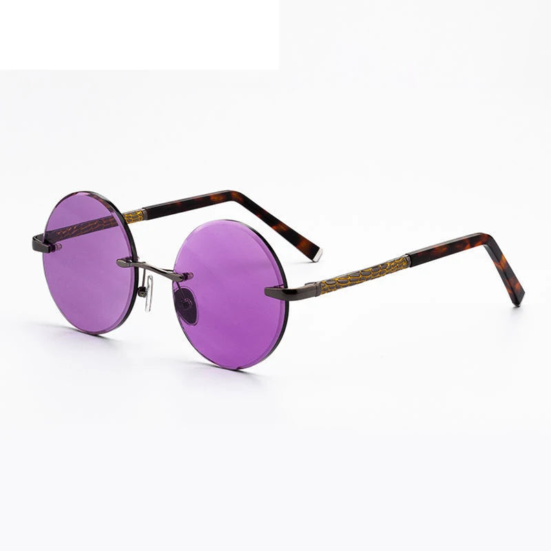Purple Crystal Stone Glass Sunglasses Man Rimless Round Sun Glasses Woman Mineral Lens Acetate Frame Anti Scratch Top Quality