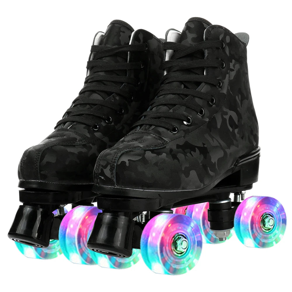 Quality Artificial Leather Roller Skates Shoes Purple Blue Roller Skates for Women with Light up Wheels Outdoor Sports Sneaker