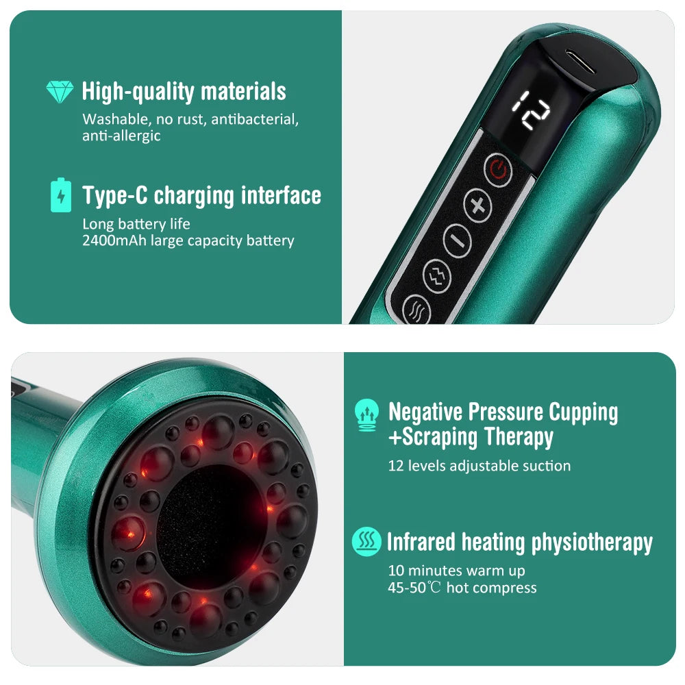 Electric Cupping Massager Vacuum Suction Cup GuaSha Anti Cellulite Beauty Health Scraping Infrared Heat Body Slimming Massage