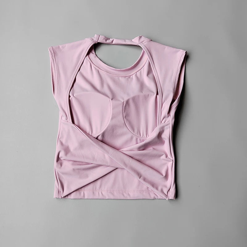 Yoga Short-sleeved Women's Fixed Chest Pad Running Gym Sexy Backless Short Training Sports T-shirt Waist Slimming Fitness Vest