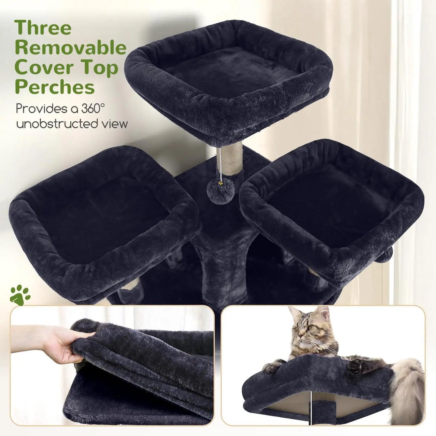 82-Inch Tall Cat Tree Tower for Multiple Adult Cats with Scratching Posts, Perches, Condos and Hanging Baskets, Dark Grey
