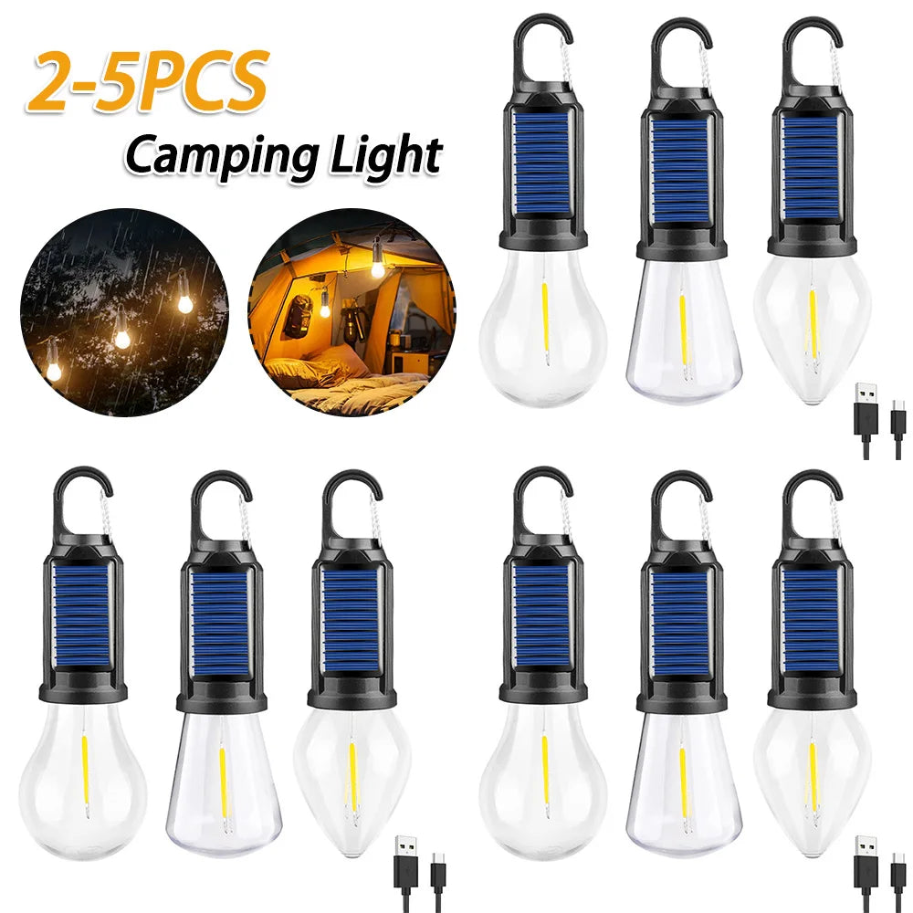 2-5PCS Solar Powered LED Lighting Lantern USB Charging Outdoor Tent Light Waterproof BBQ Atmosphere Light for Outdoor Camping