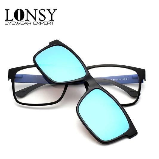 LONSY Fashion Square Optical Magnetic Glasses With Sunglasses Lens Brand Designer Vintage Sun Glasses Women Men Oculos Masculino