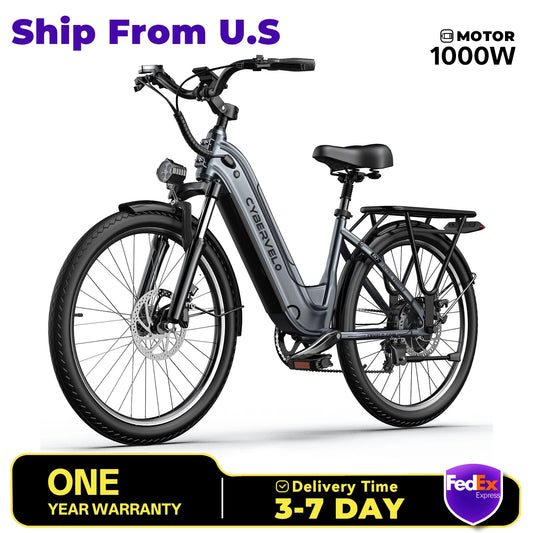 Cybervelo EK7/EK2 26" Electric Bike with 7-Speed,1000 Peak E-Bike for Adults,80 Miles Removable Battery,one year warrenty