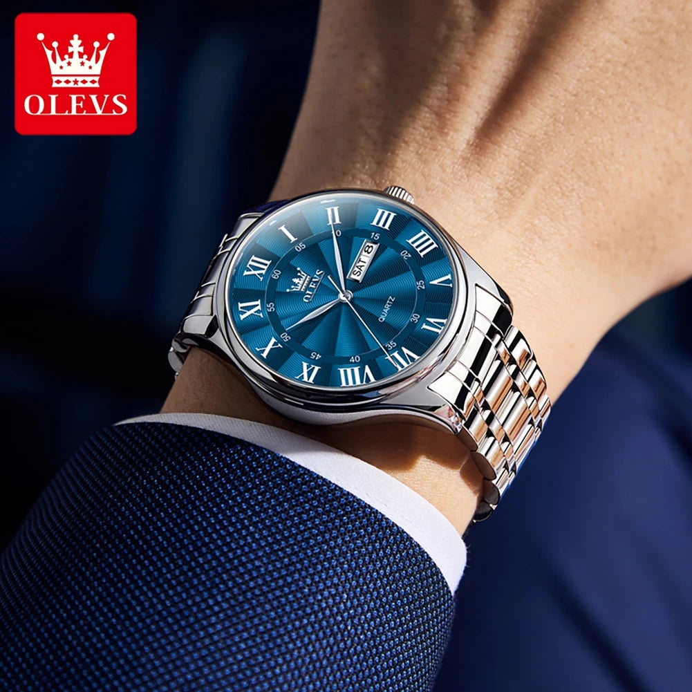 OLEVS 3663 Mens Watch Original Simple Brand Quartz Watch Waterproof Luminous Watches For Men Dual Calendar Display Mens Gifts
