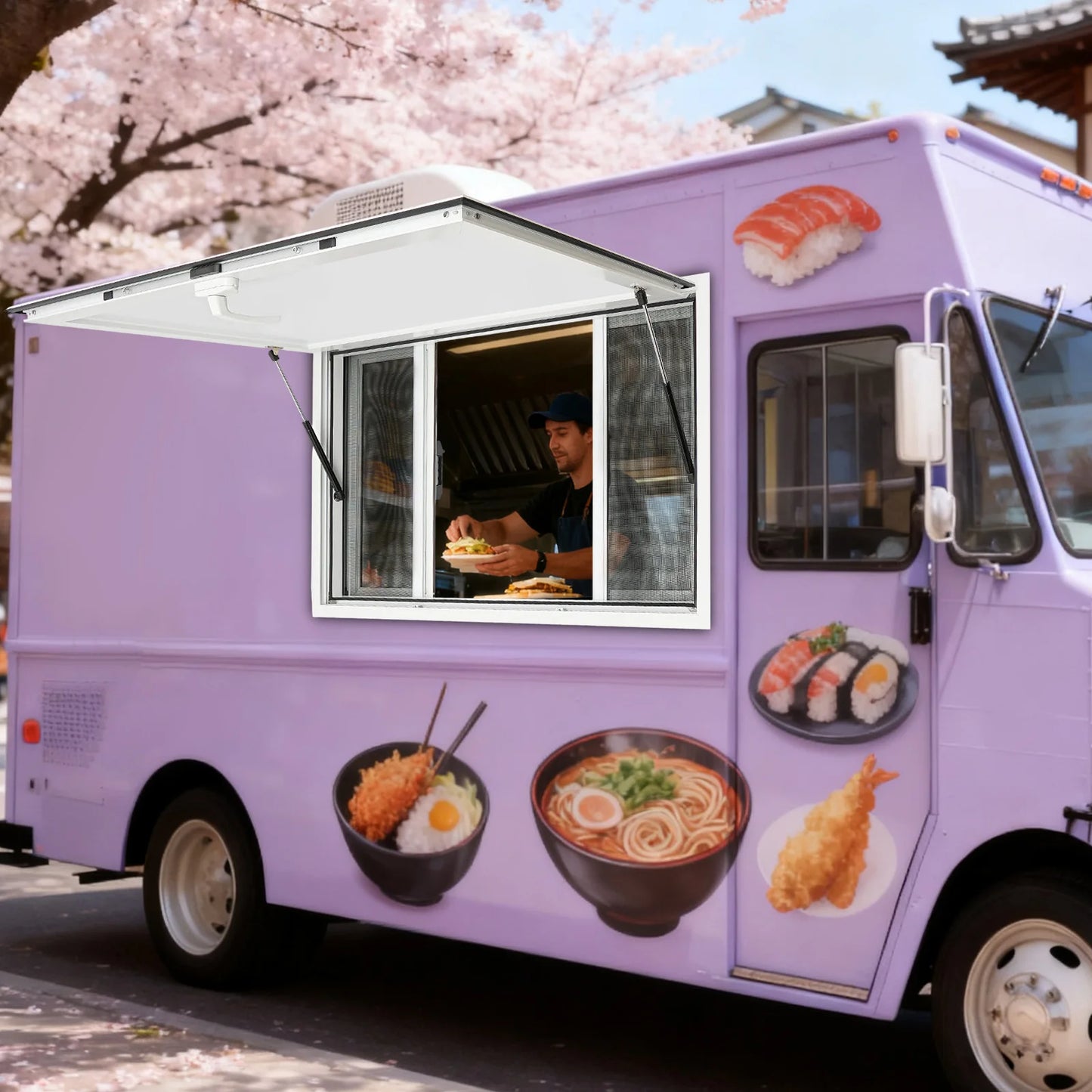 48"L x 30"W Food Truck Concession Stand Serving Window Awning w/ Hooks Waterproof Heavy-Duty UV-Resistant for Mobile Vendor Cart