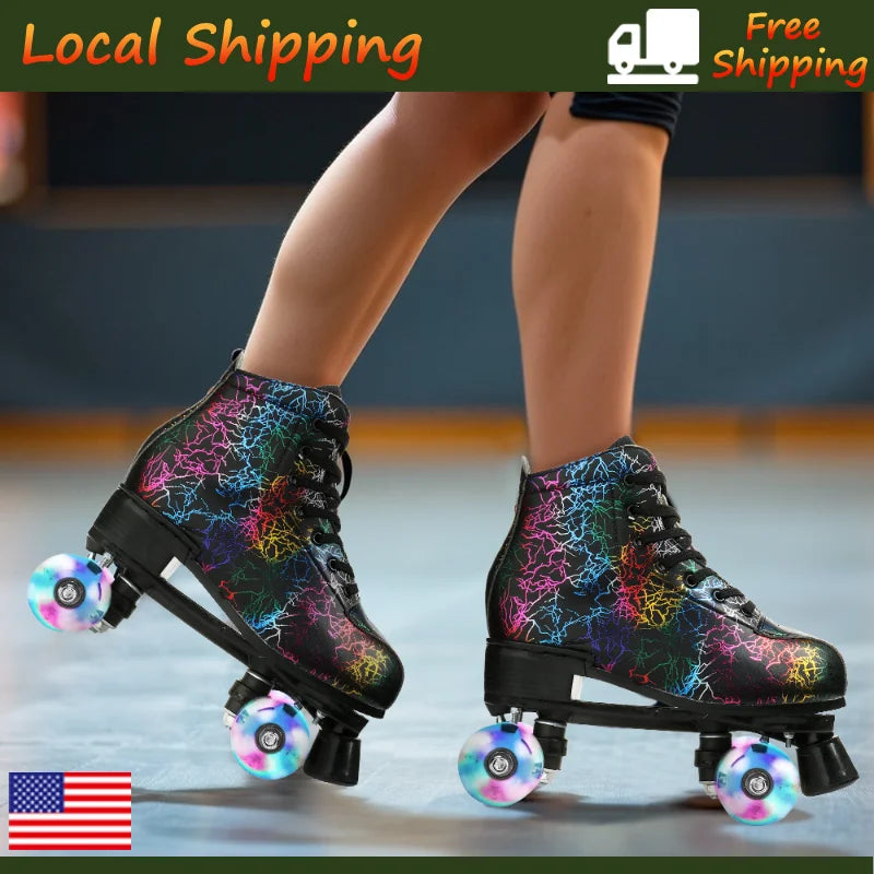 Zebra Printed Roller Skates Quad Skates Sneakers Flash Wheel Shoes Unisex Roller Skates PU Leather Roller Skates Skating Shoes