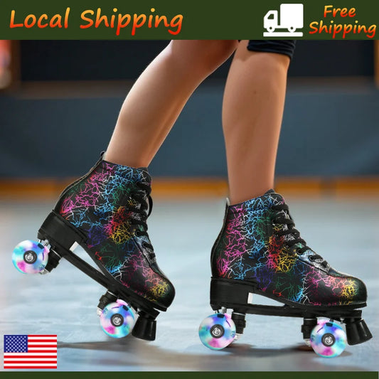 Zebra Printed Roller Skates Quad Skates Sneakers Flash Wheel Shoes Unisex Roller Skates PU Leather Roller Skates Skating Shoes
