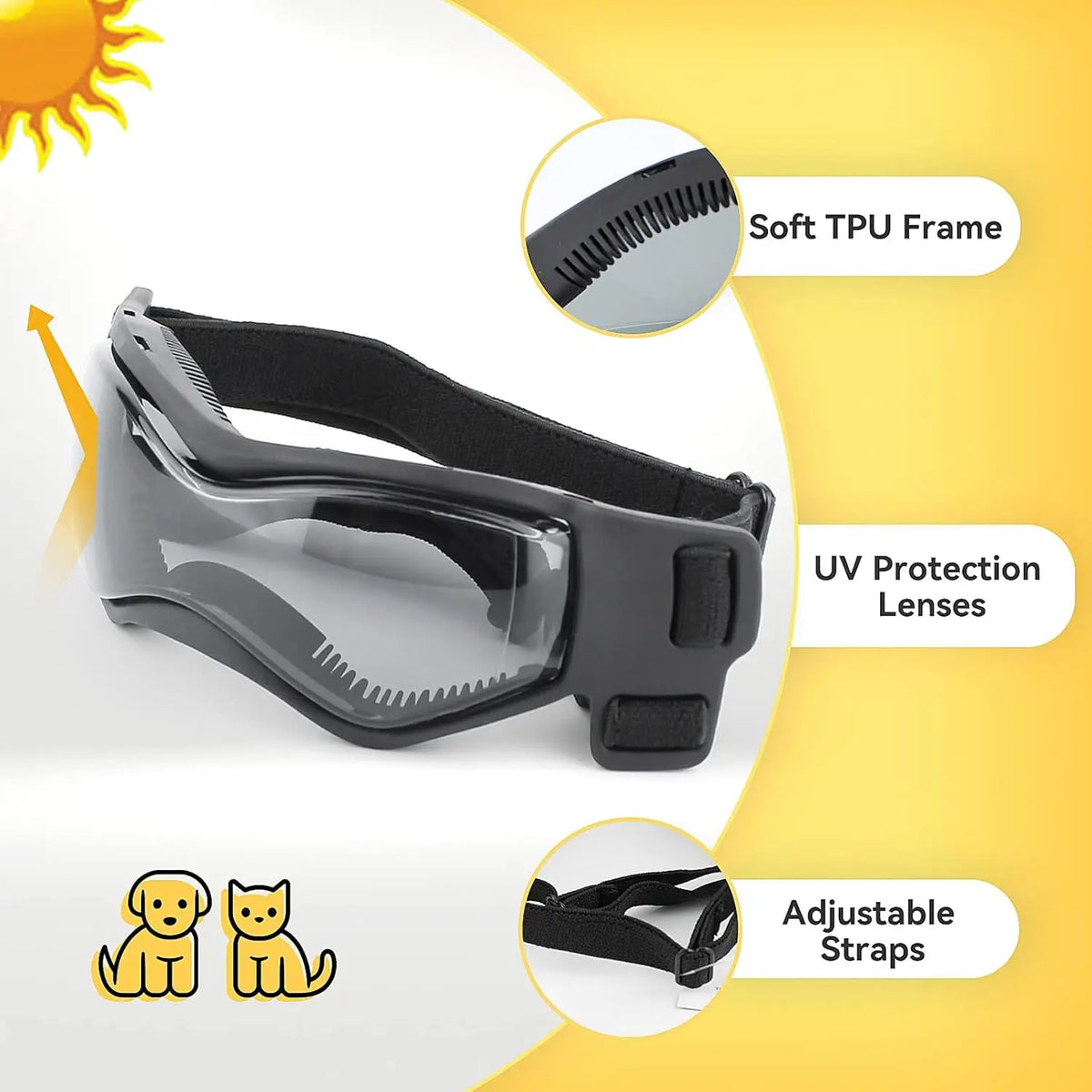 Dog Helmet and Dog Goggles Set Pet Safety Hat with Ear Holes Anti-UV Pet Sunglasses Head & Eyes Protection for Puppy Adult Cats