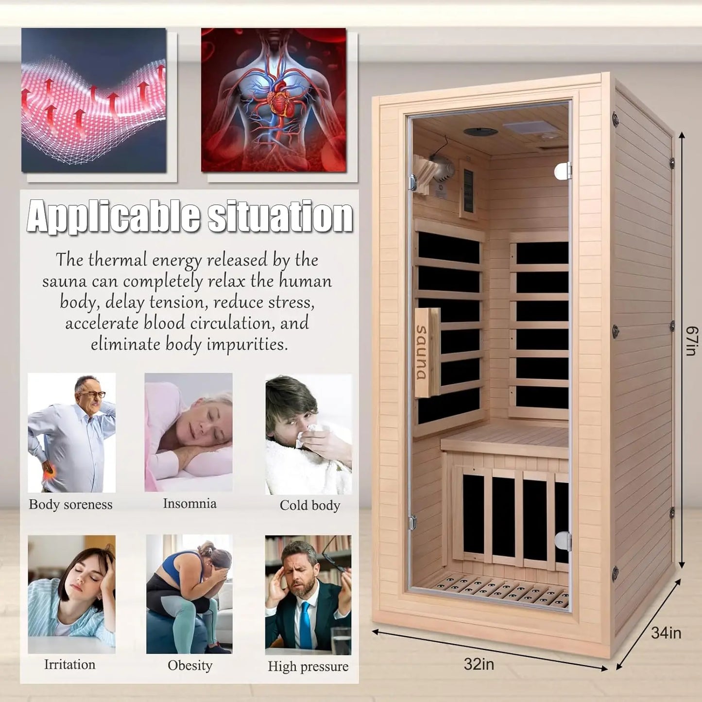 Portable 1 Person Far Infrared Sauna for Home - Low EMF Carbon Fiber Heat with Bluetooth & Chromotherapy, Natural, Customized