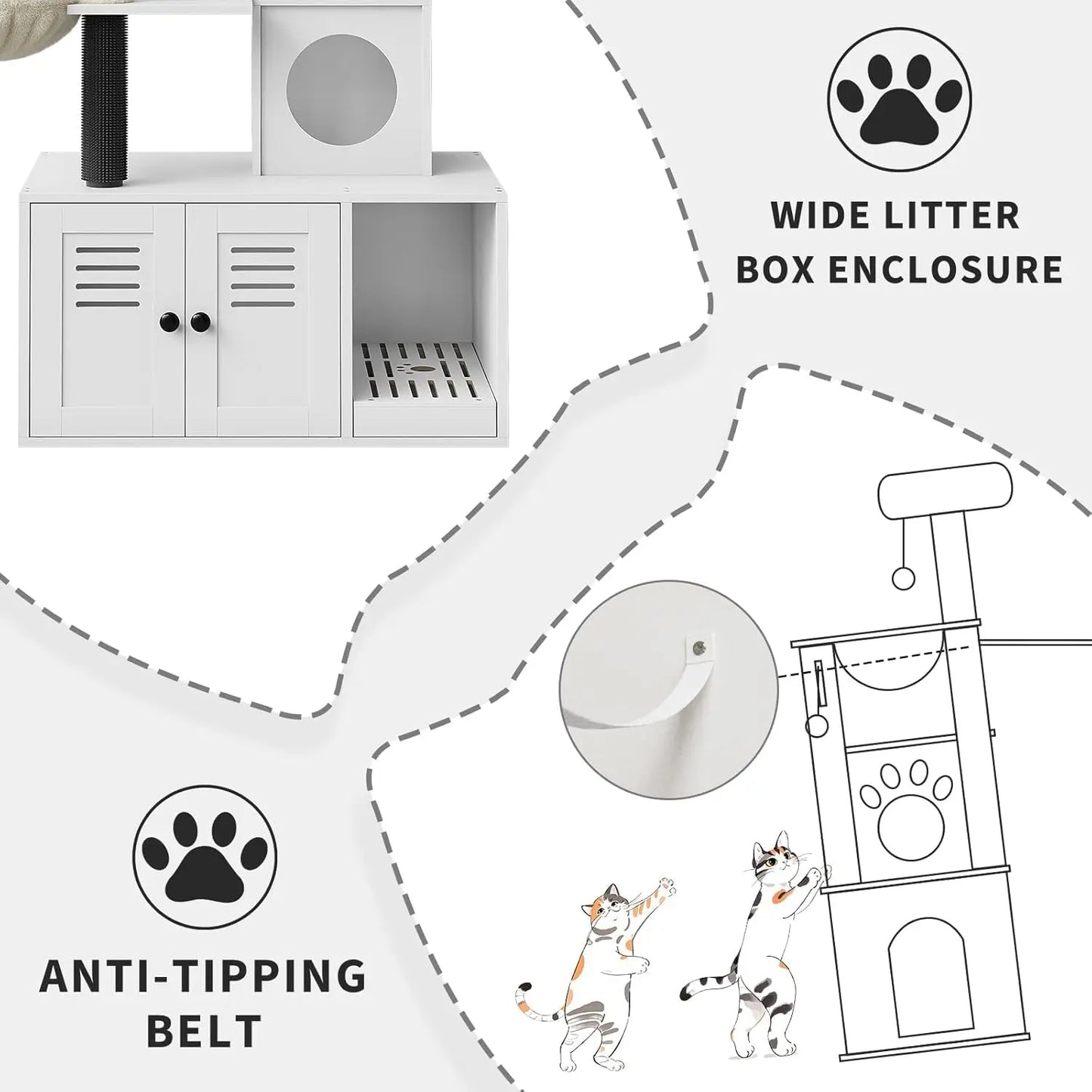 3-in-1 Cat Litter Box Enclosure With Cat Tree Tower Hidden Washroom Furniture Sisal Scratching Post & Plush Perch