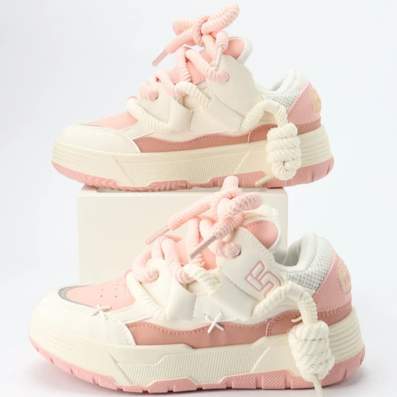 Pink Chunky Heel Platfform Women Sneakers Fashion Runway Sweet Outdoor Casual Trainers Large Size All Match Sport Shoes Gothic