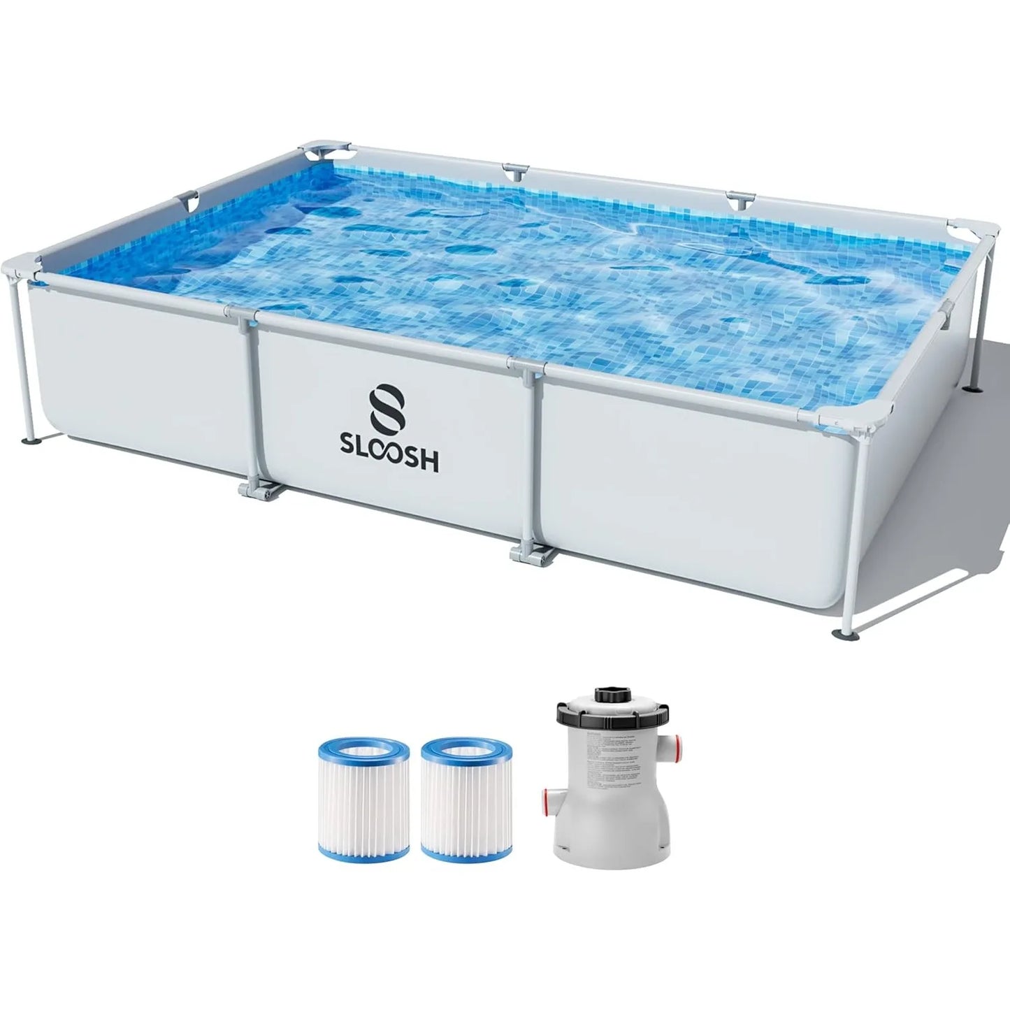 JOYFY Rectangular Above Ground Pool 10x6.8ft x 26inch Outdoor Frame Above Ground Swimming Pool Set Kiddie Pool with Filter Pump