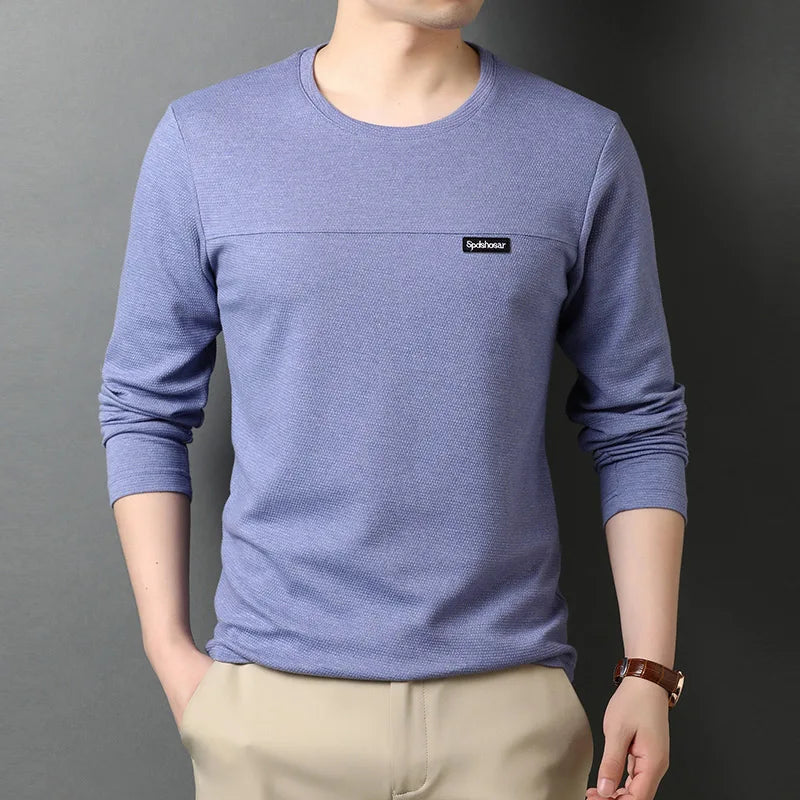 Top Quality New t Shirt Men Logo 2025 Fashion Brand Designer Long Sleeve Slim Fit Solid Color Tops Casual Mens Clothes