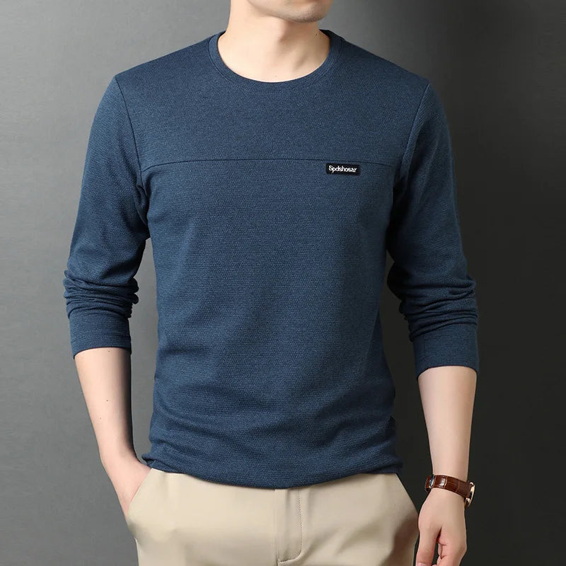 Top Quality New t Shirt Men Logo 2025 Fashion Brand Designer Long Sleeve Slim Fit Solid Color Tops Casual Mens Clothes
