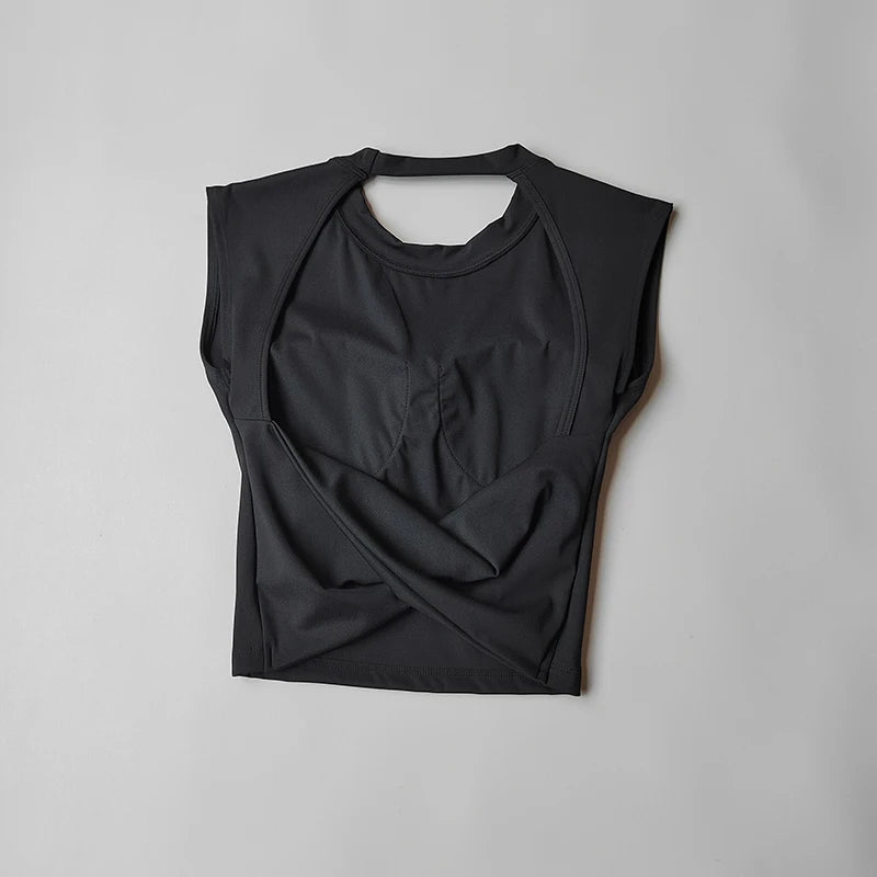 Yoga Short-sleeved Women's Fixed Chest Pad Running Gym Sexy Backless Short Training Sports T-shirt Waist Slimming Fitness Vest