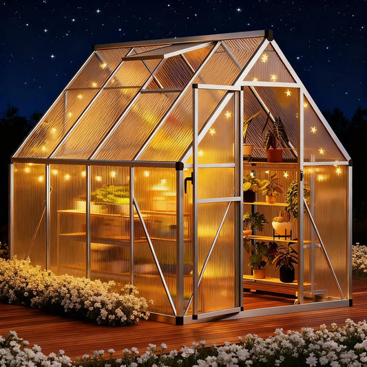 6x7FT Polycarbonate Greenhouse Kit Heavy Aluminum Frame Adjustable Vent Quick-Connect All Seasons, Customized