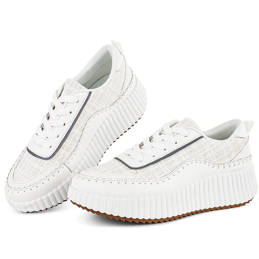 GIGIFOX Lace Up Platform Sneaker For Women Comfortable Wedge Casual Women shoes Fashion Chunky Sneakers Out door Walking Shoes