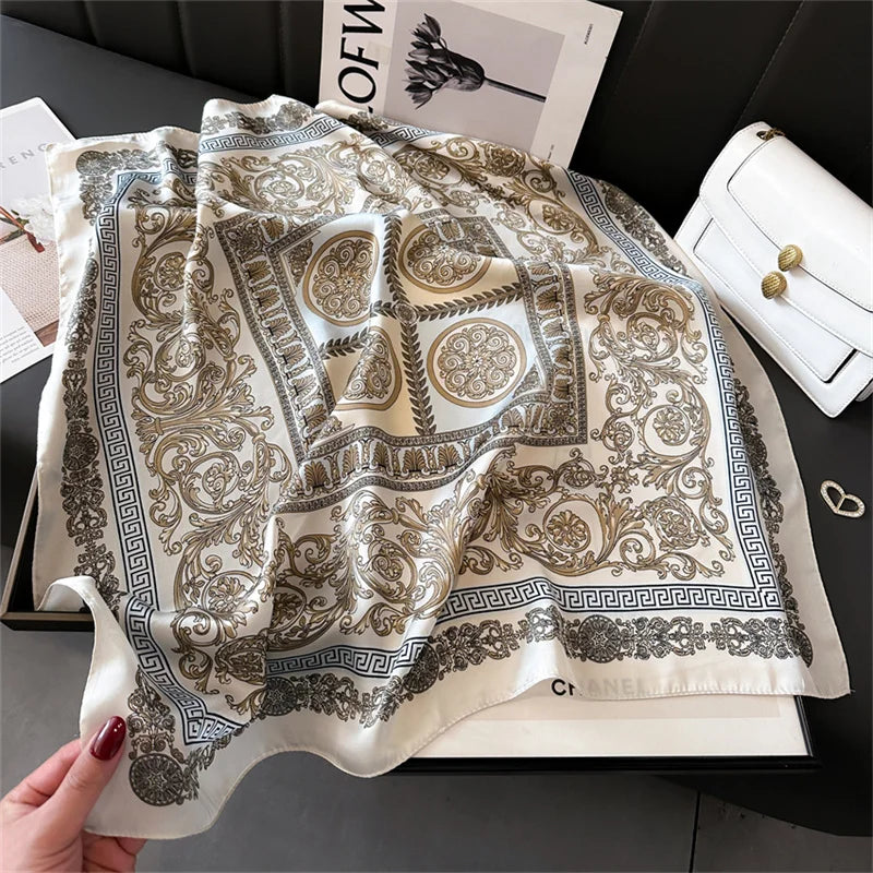 2026 New Fashion 70X70cmPrinted Women's Scarf Pashmina Silk Scarf Square Shawl Decorative Headband Neck Luxury Design Bandana