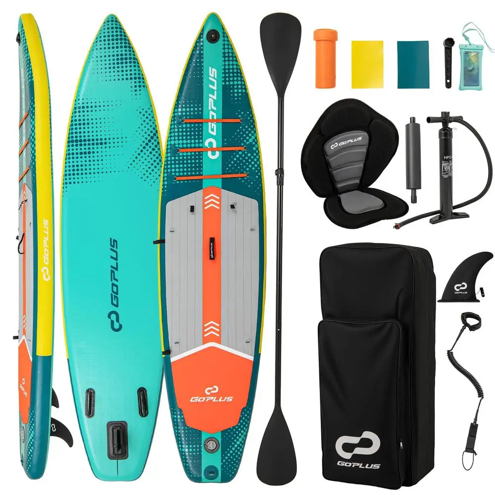 Inflatable Stand Up Paddle Board for Adults, 11FT SUP w Premium Kayak Seat, Adjustable Paddle, Leash, Hand Pump, Repair Kit, Wa