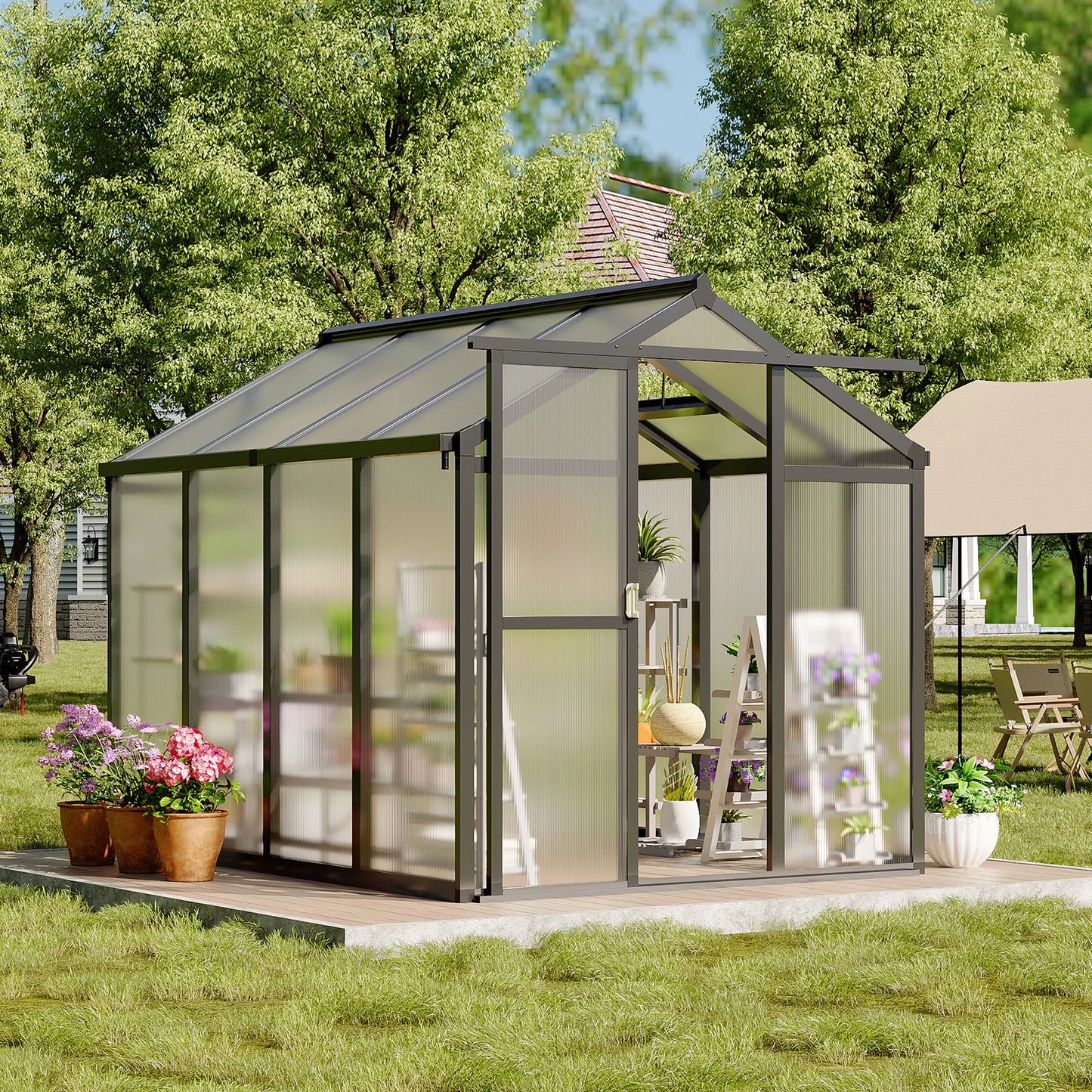 6x8 FT Greenhouse, Aluminum Walk-in Greenhouses for Outdoors, Large Heavy Duty Polycarbonate Greenhouse with Roof Vent