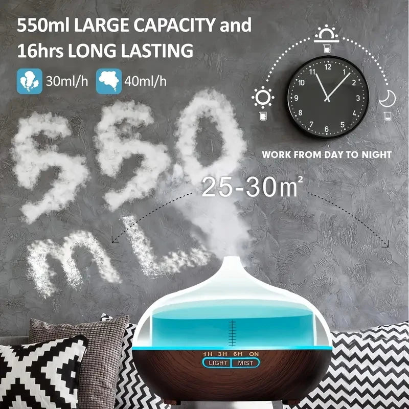 18.6oz Ultrasonic Aromatherapy Diffuser with 8 Color LED Lights, 4 Timer Modes, Auto Shut-Off, Perfect for Home, Office, Bedroom