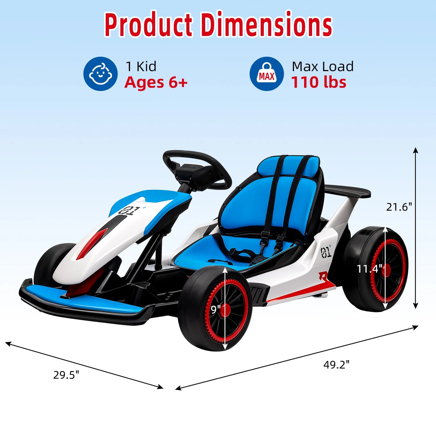 Electric Go Kart for Kids, 24V Drift Kart with 2X200W Strong Motor, 7AH Battery, Electric Pedals, Outdoor Race Ride-On Toys