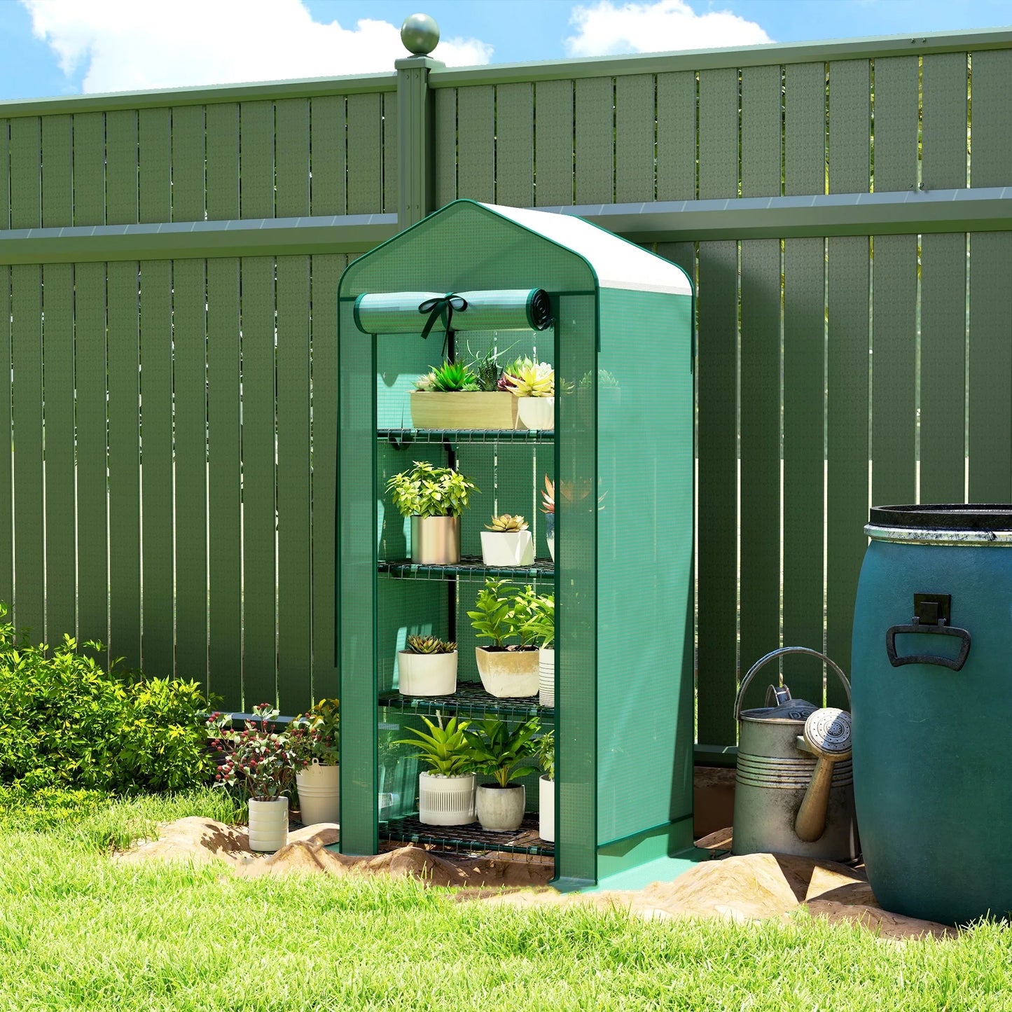 Outsunny 4 Tier Mini Greenhouse with Screen Roof, 27.6" X 19.7" X 62.2", Portable Small Greenhouse with High Strength Pe Cover