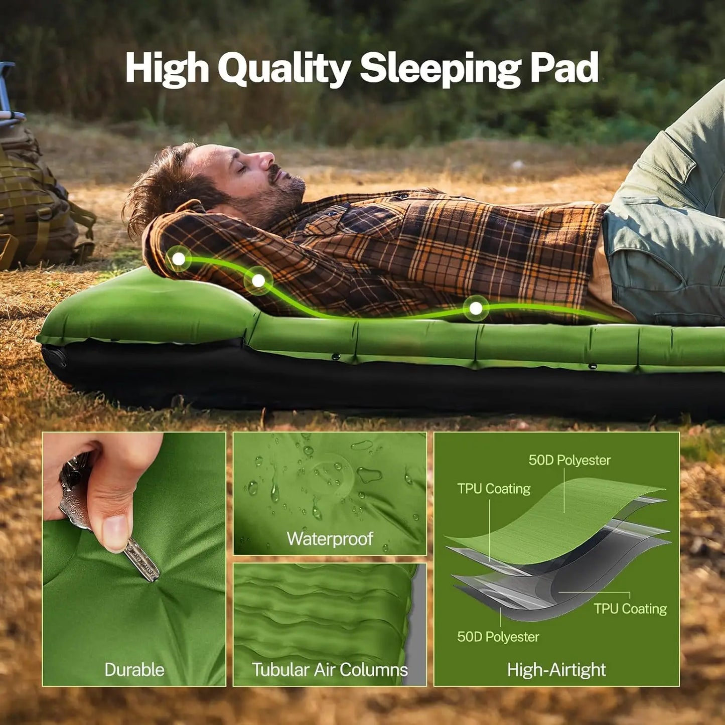 Sleeping Pad for Camping,6"Extra-Thick Reinforced Camping Sleeping Pad with Pillows,Built-in Foot Pump,Ultralight Self Inflating