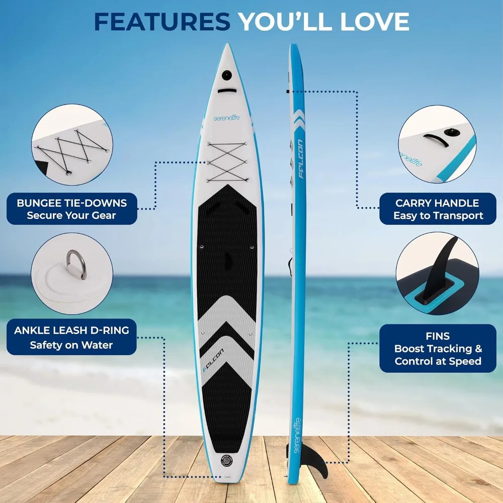 14’ Inflatable Stand Up Paddle Board for Racing - 28” Narrow Design for Expert Paddlers with Non-Slip EVA Deck Pad