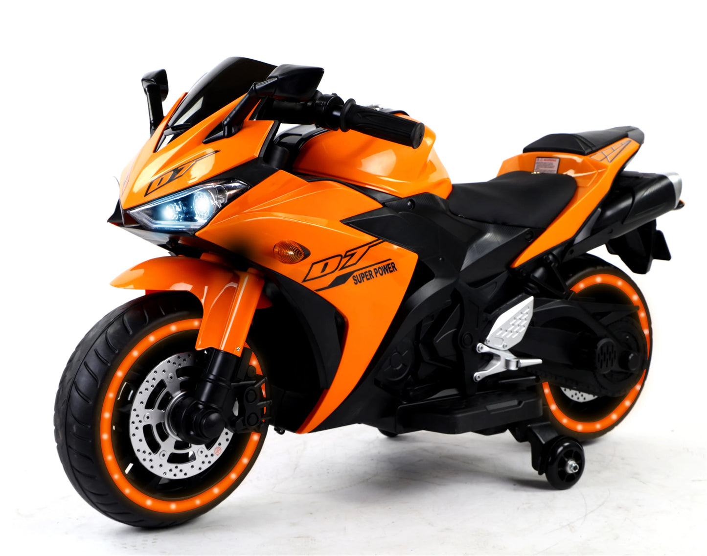 Kids Electric Motorcycle w/ Training Wheels & Manual Throttle for 3-6 Years Boys Girls Light-Up Wheels Ride-On Bike Toy Gift ﻿